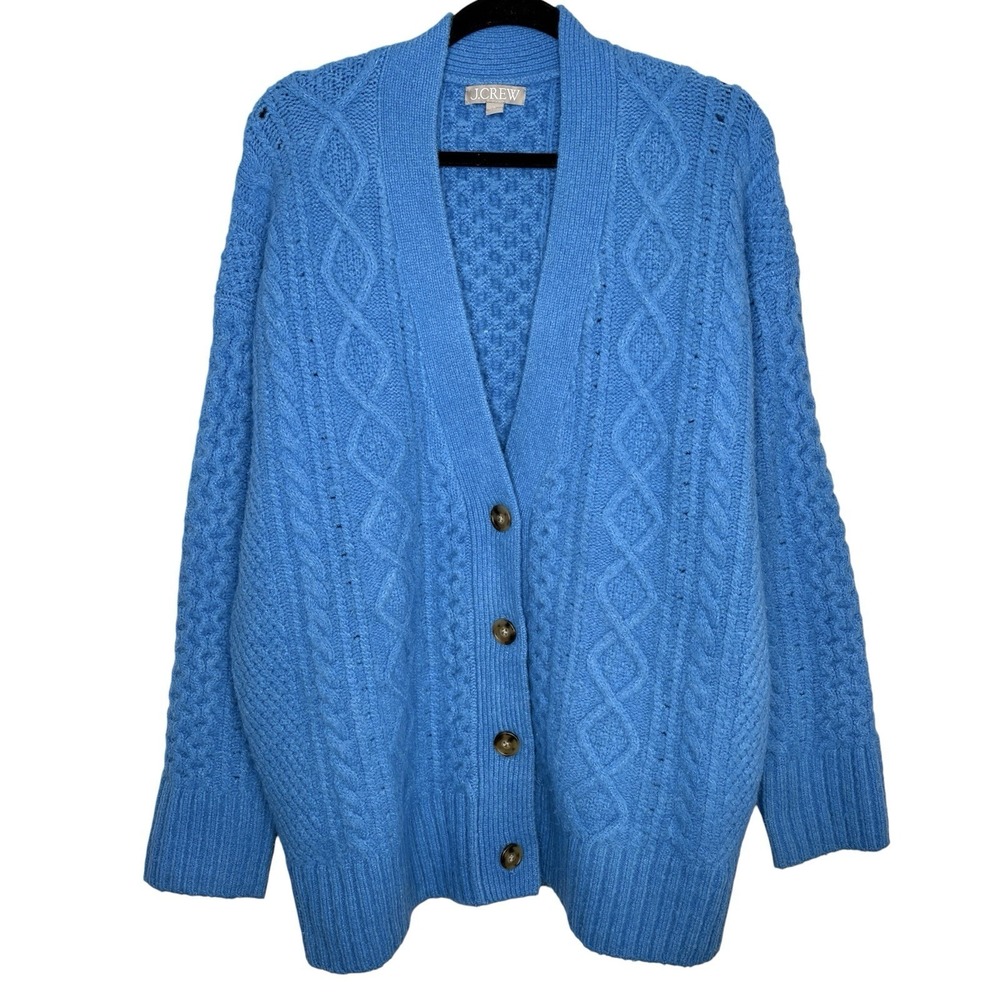 J Crew Alpaca Wool Cardigan Large Grandpa Preppy Oversize Fisherman Chunky Knit
